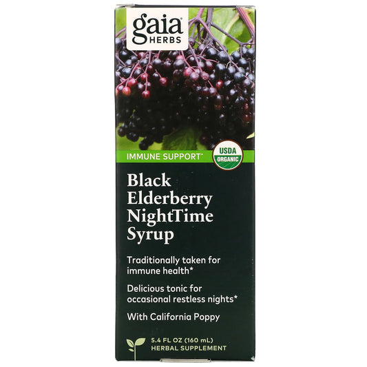 Gaia Herbs-Black Elderberry NightTime Syrup-5.4 fl oz (160 ml)