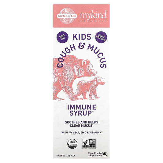 Garden of Life-Mykind Organics-Kids Cough & Mucus-Immune Syrup with Ivy Leaf-Zinc & Vitamin C-3.92 fl oz (116 ml)