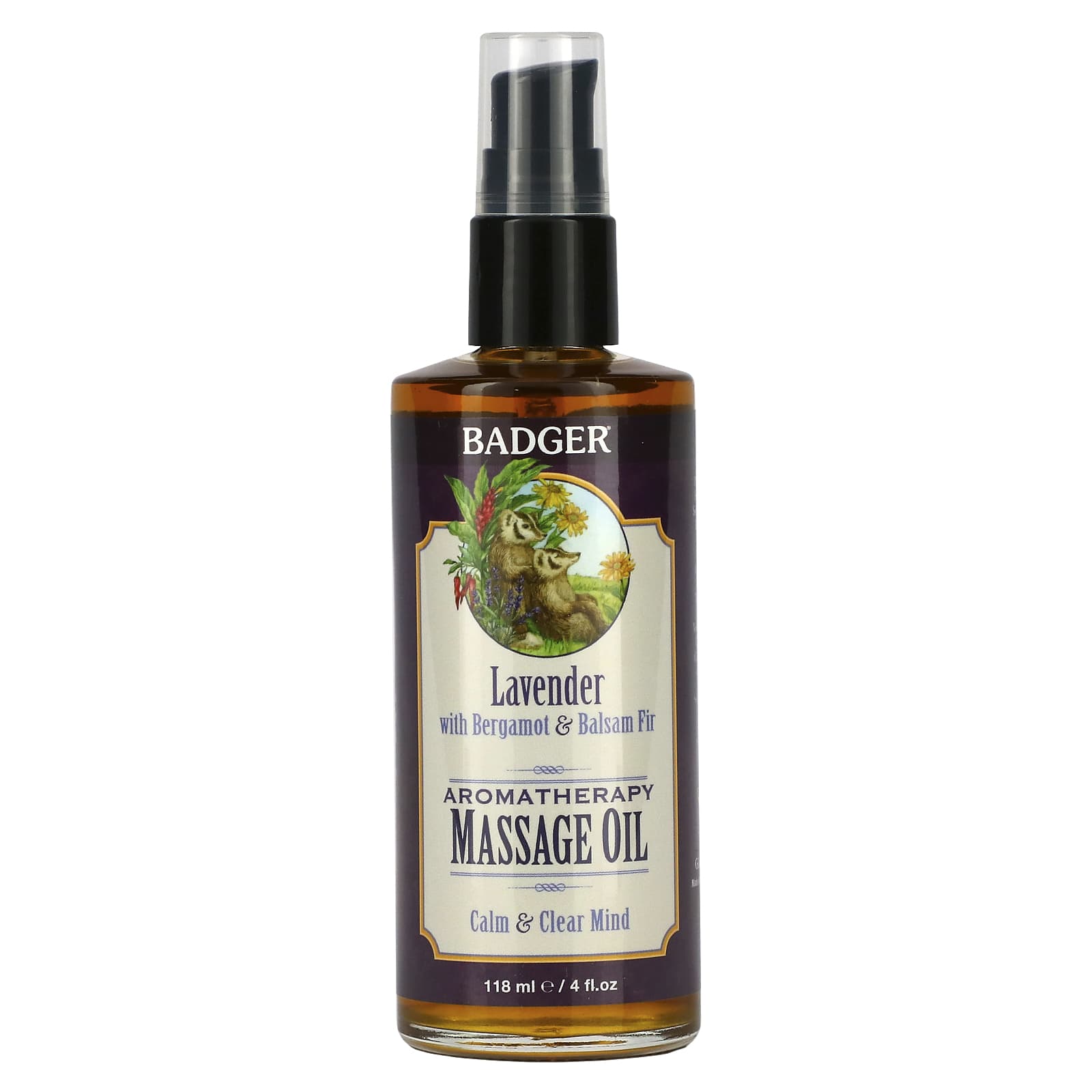 Badger Company-Aromatherapy Massage Oil-Lavender with Bergamot & Balsam Fir-4 fl oz (118 ml)