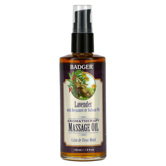 Badger Company-Aromatherapy Massage Oil-Lavender with Bergamot & Balsam Fir-4 fl oz (118 ml)