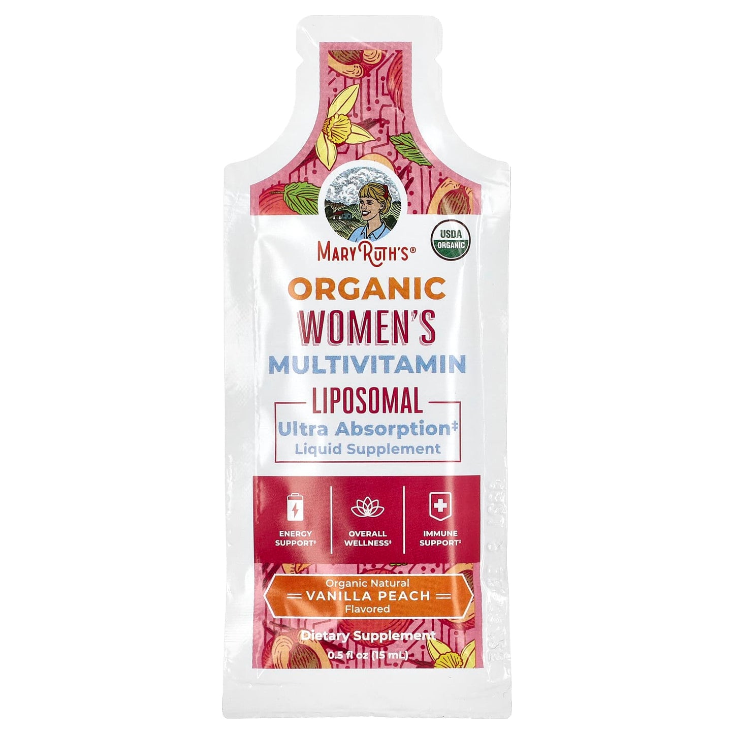 MaryRuth's, Organic Women's Multivitamin Liposomal, Vanilla Peach, 14 Pouches, 0.5 fl oz (15 ml) Each