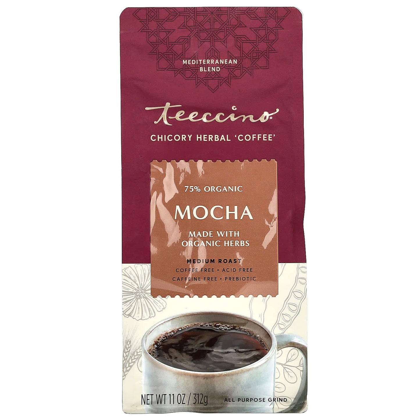 Teeccino-Chicory Herbal Coffee-Mocha-Medium Roast-Caffeine Free-11 oz (312 g)