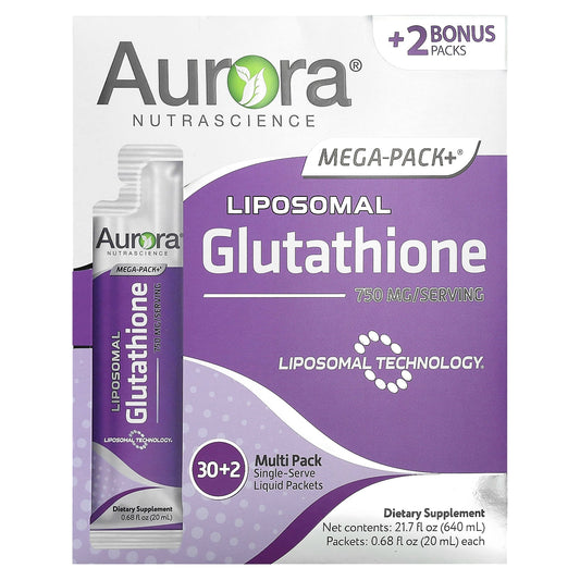 Aurora Nutrascience-Mega-Pack+-Liposomal Glutathione-750 mg-32 Packs-0.68 fl oz (20 ml) Each