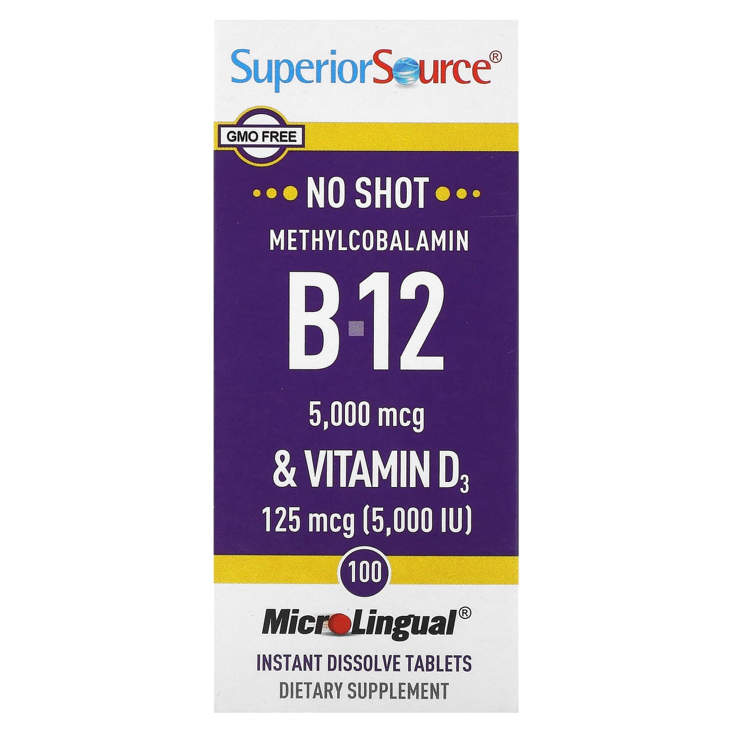 Superior Source-Methylcobalamin B-12 & Vitamin D3-100 MicroLingual Instant Dissolve Tablets