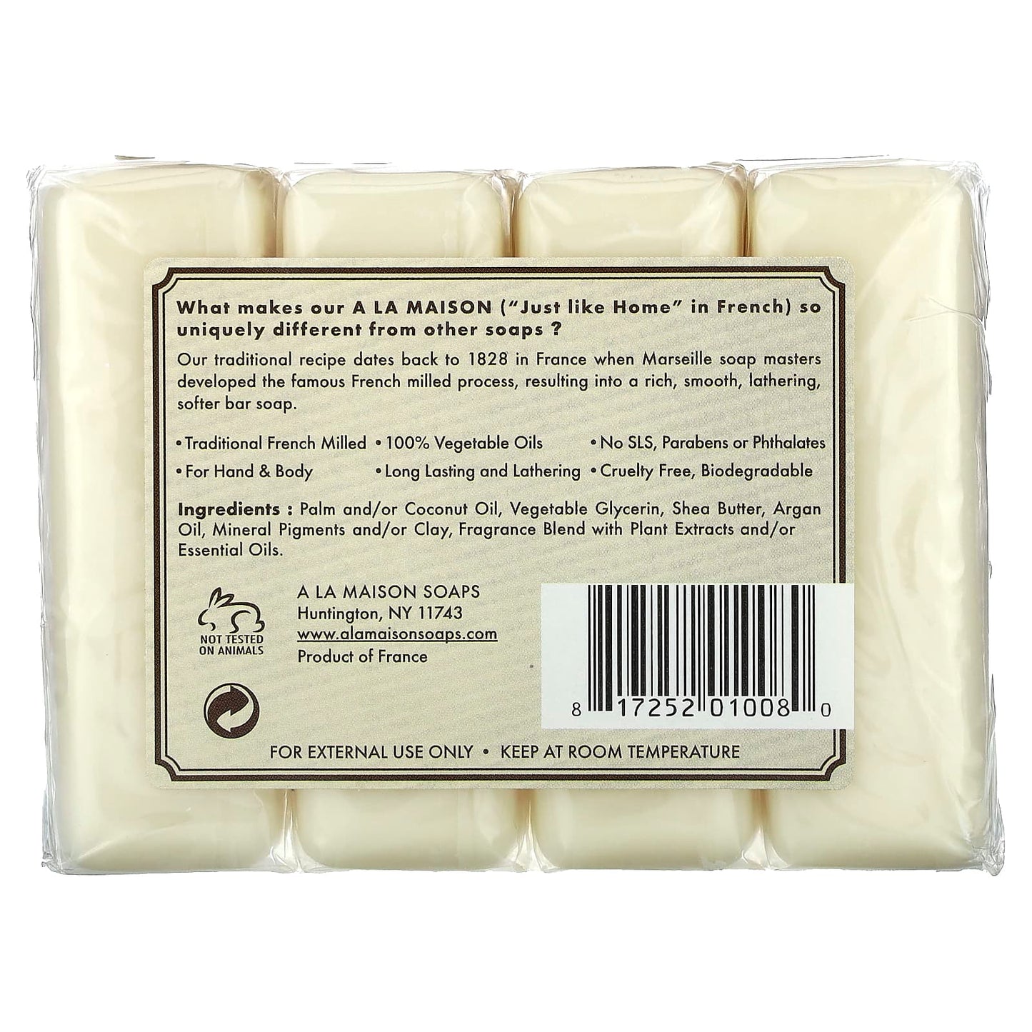 A La Maison de Provence, Hand & Body Bar Soap, Oat Milk, 4 Bars, 3.5 oz (100 g) Each