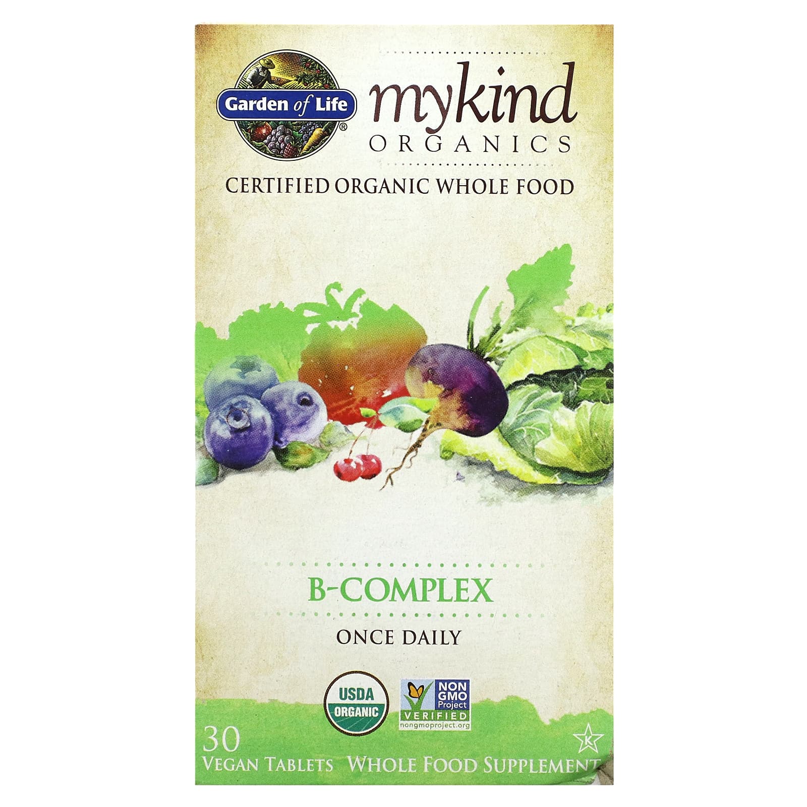 Garden of Life-MyKind Organics-B-Complex-30 Vegan Tablets