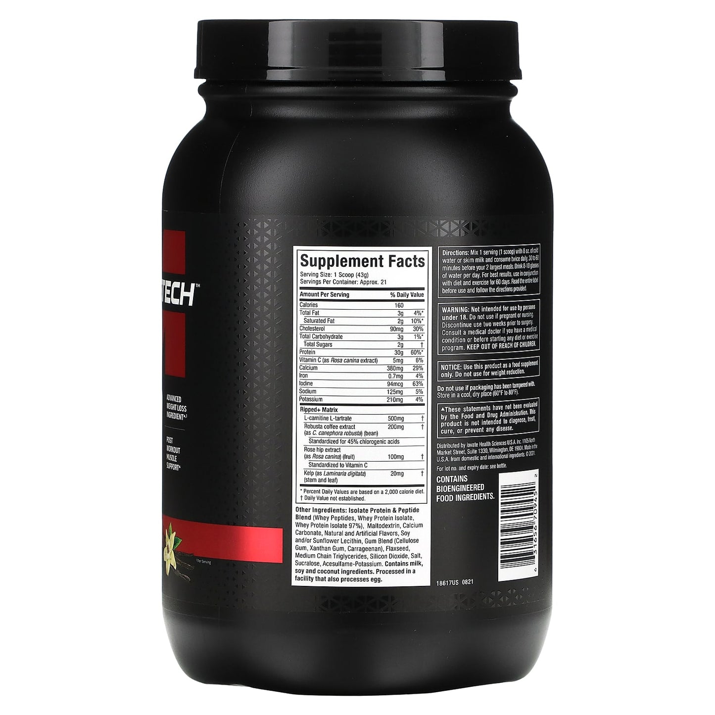 MuscleTech, Nitro Tech Ripped, Lean Protein + Weight Loss, French Vanilla Bean, 2 lbs (907 g)