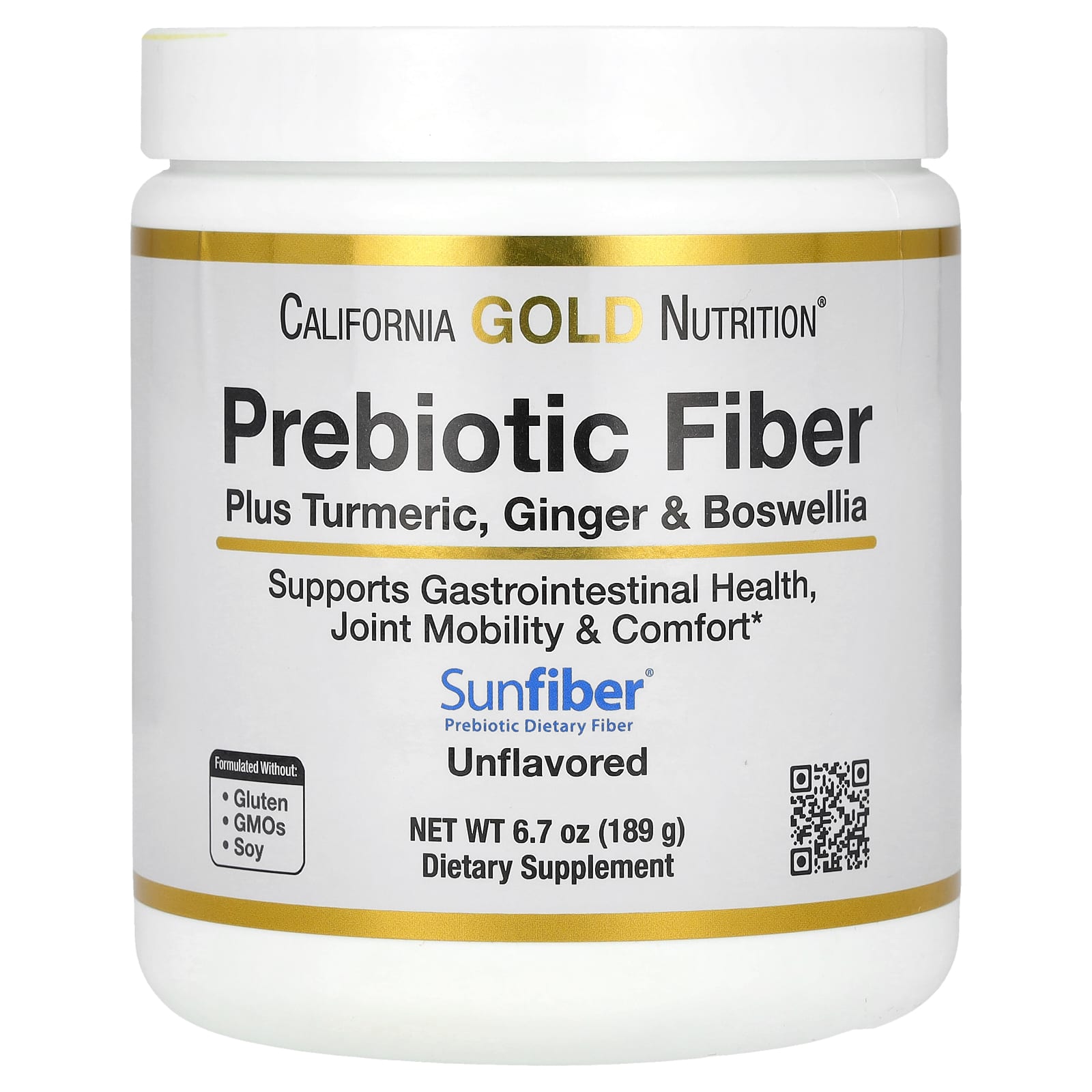 California Gold Nutrition-Prebiotic Fiber Plus Turmeric-Ginger-& Boswellia-6.7 oz (189 g)