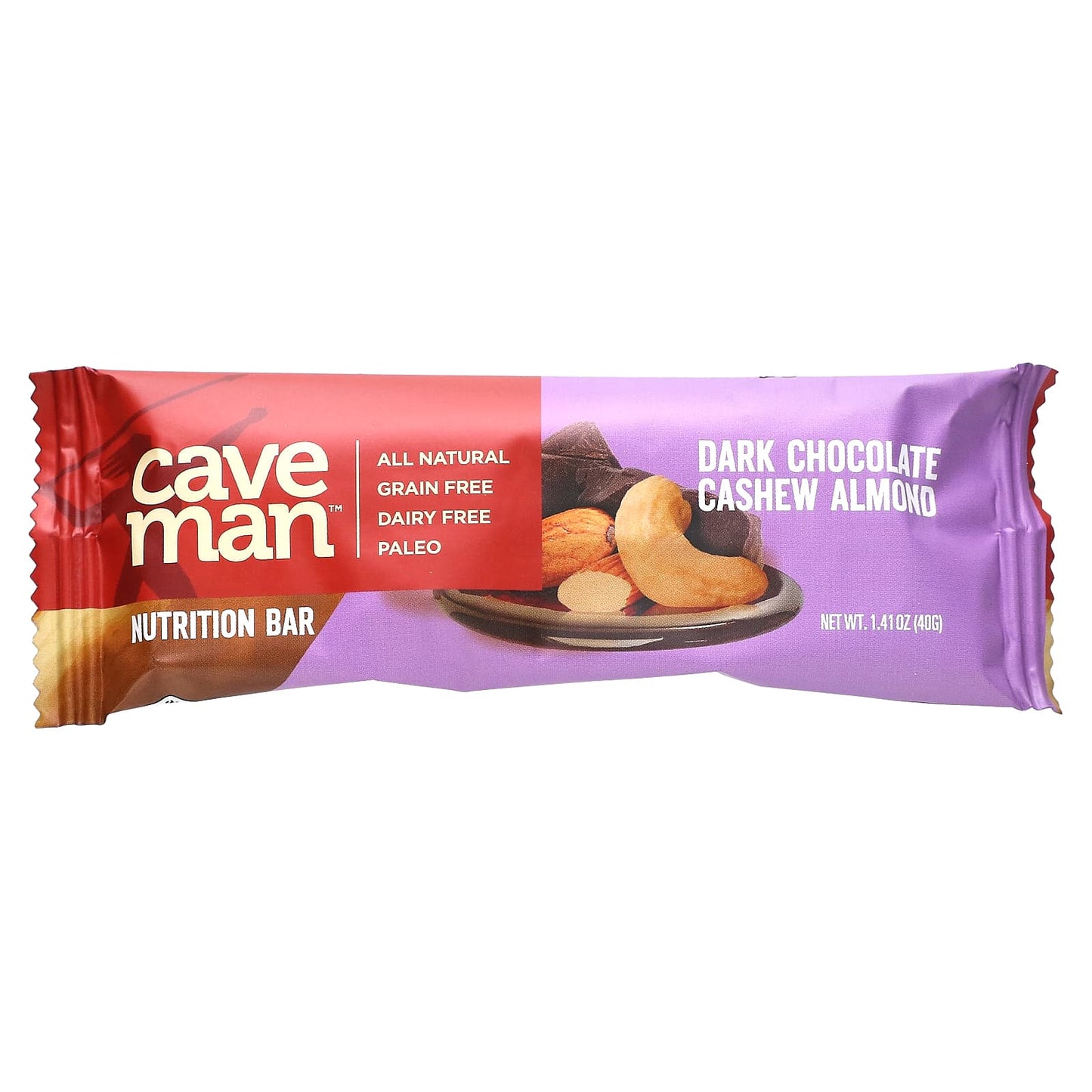 Caveman Foods, Nutrition Bars, Dark Chocolate, Cashew Almond, 12 Bars, 1.41 oz (40 g) Each