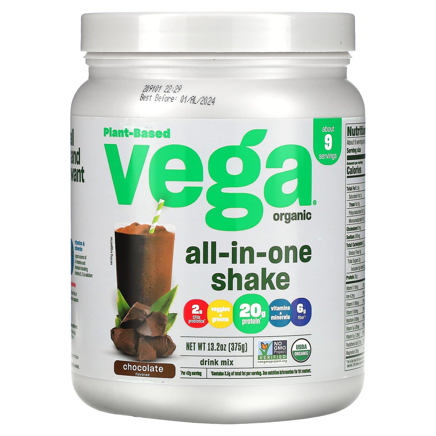 Vega-Organic-All-in-One Shake-Chocolate-13.2 oz (375 g)