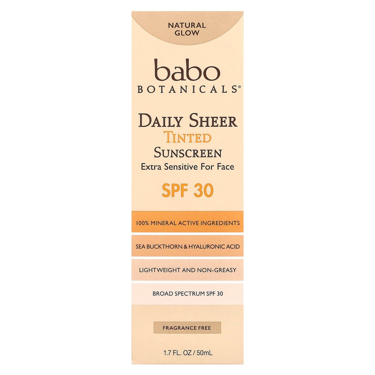 Babo Botanicals, Daily Sheer Tinted Sunscreen, SPF 30, Natural Glow, Fragrance Free, 1.7 fl oz (50 ml)