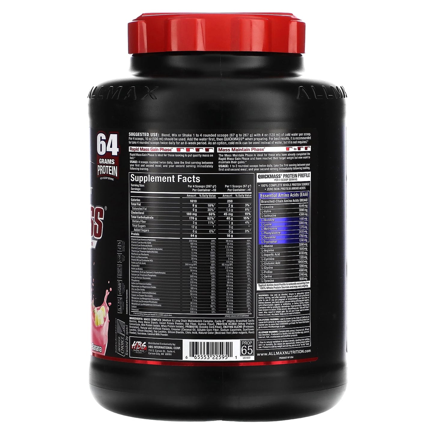 ALLMAX, Quick Mass, Rapid Mass Gain Catalyst, Strawberry-Banana, 6 lbs (2.72 kg)