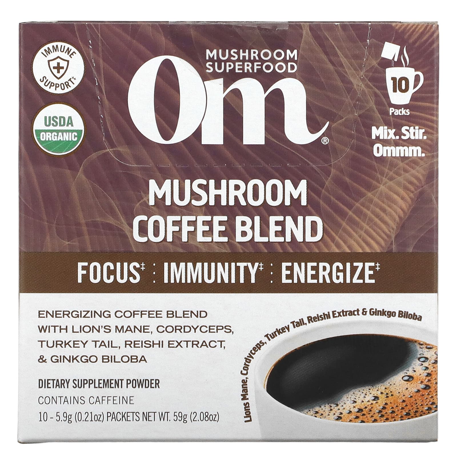 Om Mushrooms-Mushroom Coffee Blend-10 Packets-.21 oz (5.9 g) Each