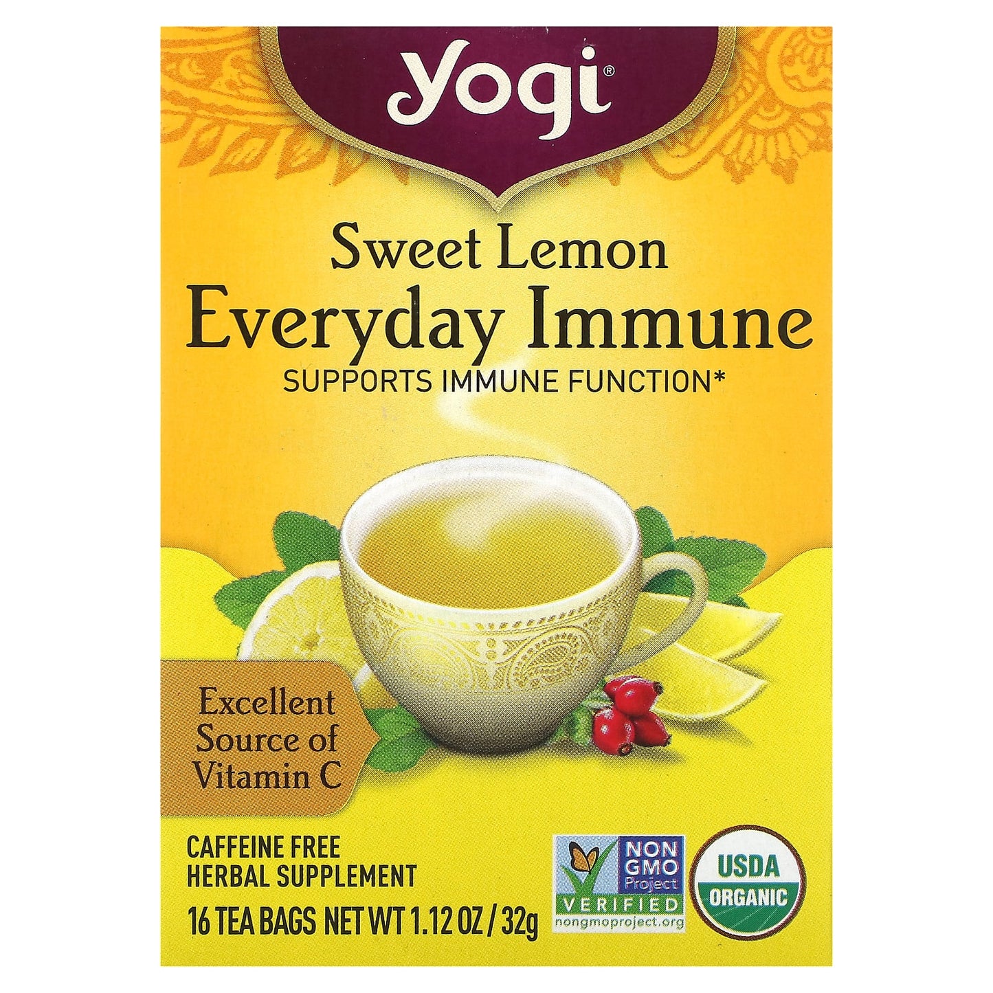 Yogi Tea-Sweet Lemon Everyday Immune-Caffeine Free-16 Tea Bags-1.12 oz (32 g) Each