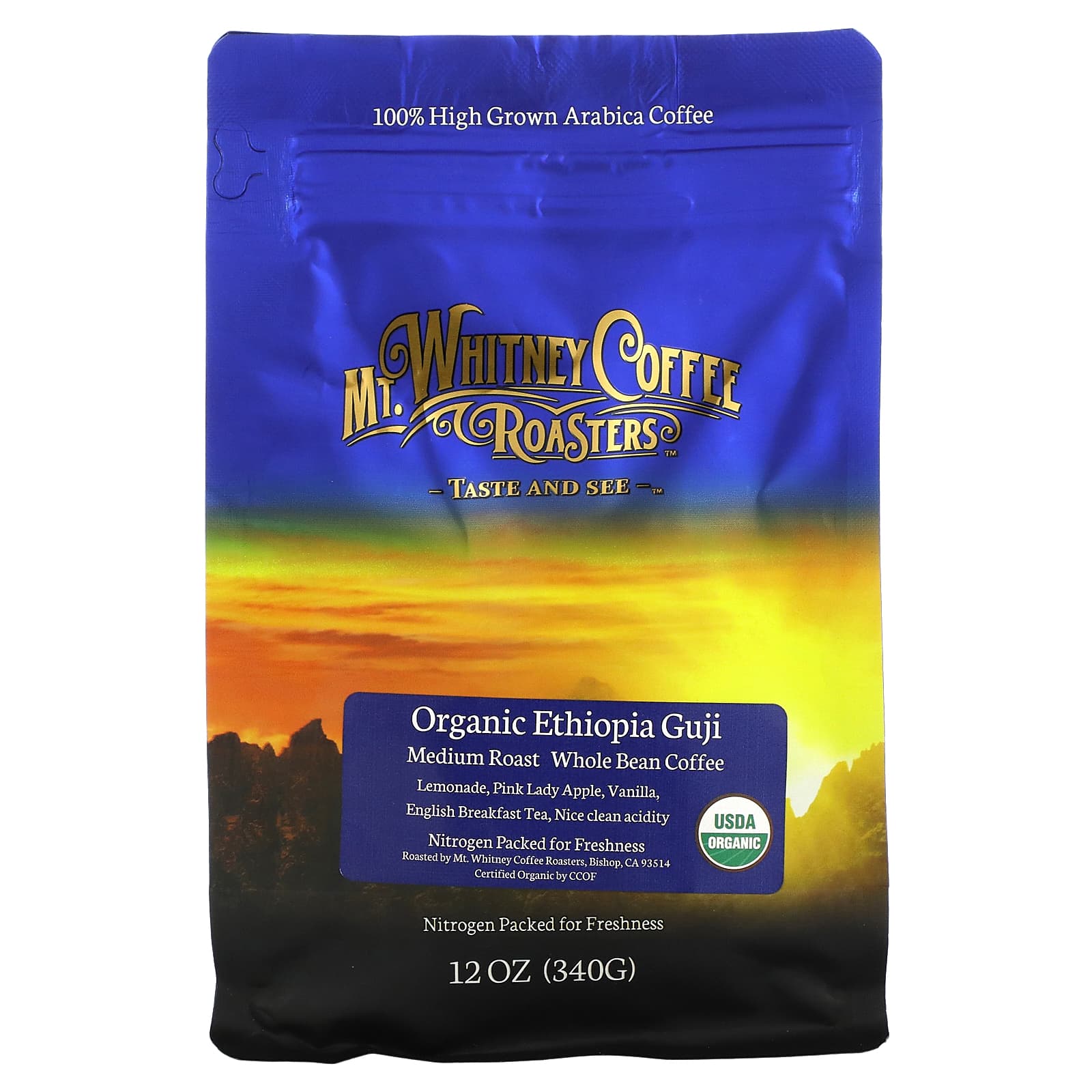 Mt. Whitney Coffee Roasters-Organic Ethiopia Guji-Whole Bean Coffee-Medium Roast-12 oz (340 g)