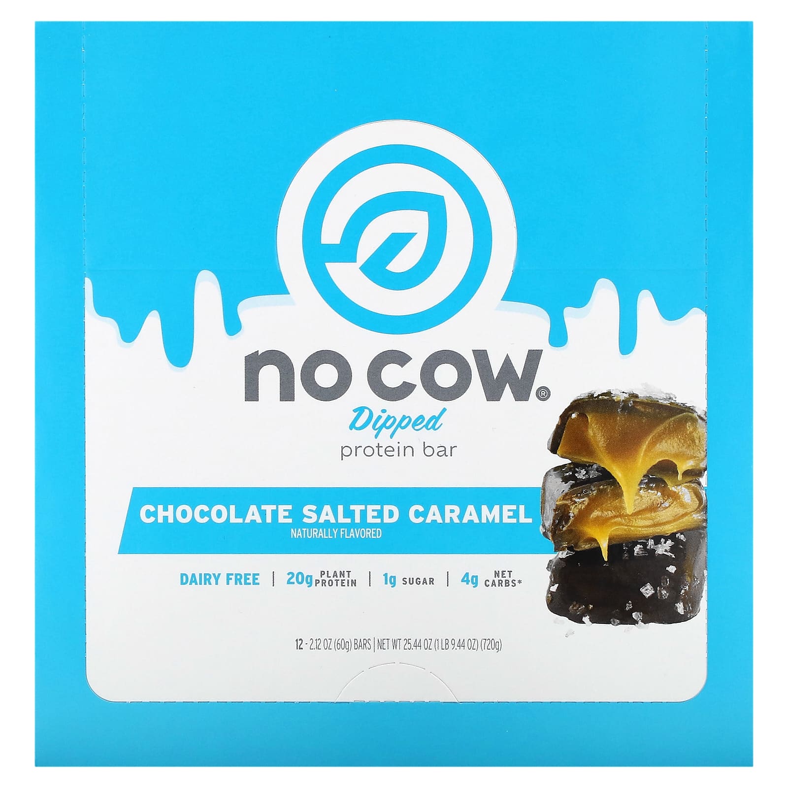 No Cow-Dipped Protein Bar-Chocolate Salted Caramel-12 Bars-2.12 oz (60 g) Each