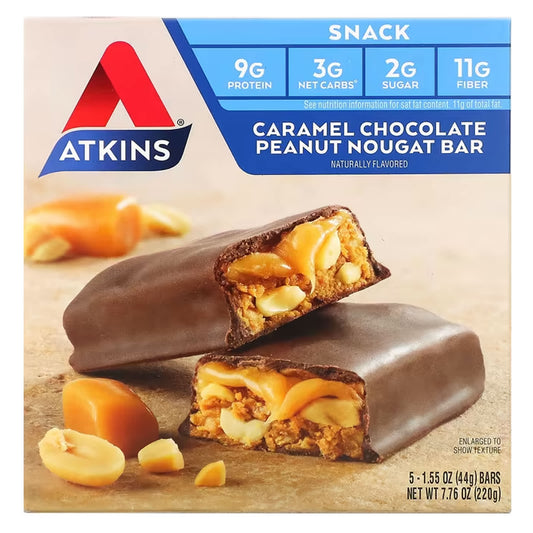 Atkins-Snack-Caramel Chocolate Peanut Nougat Bar-5 Bars-1.55 oz (44 g) Each