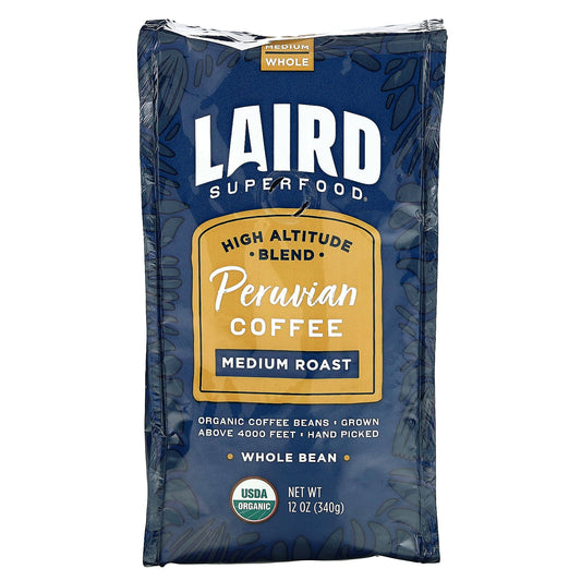 Laird Superfood-Peruvian Coffee-Whole Bean-Medium Roast-12 oz (340 g)