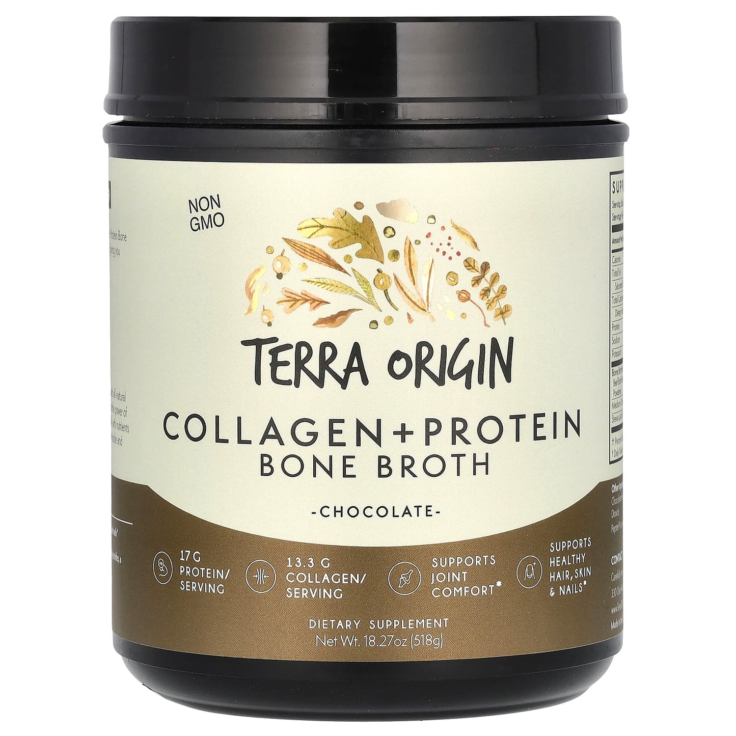 Terra Origin-Collagen + Protein Bone Broth-Chocolate-18.27 oz (518 g)