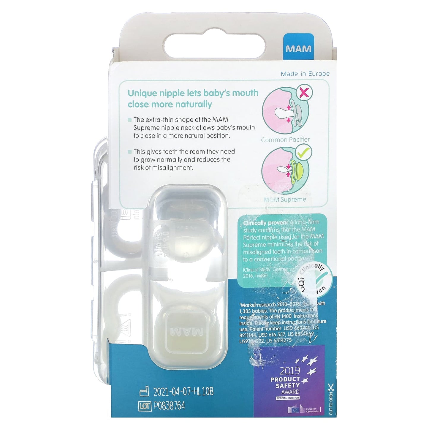 MAM, Supreme Night Pacifier, 6+ Months, Clear, 2 Count