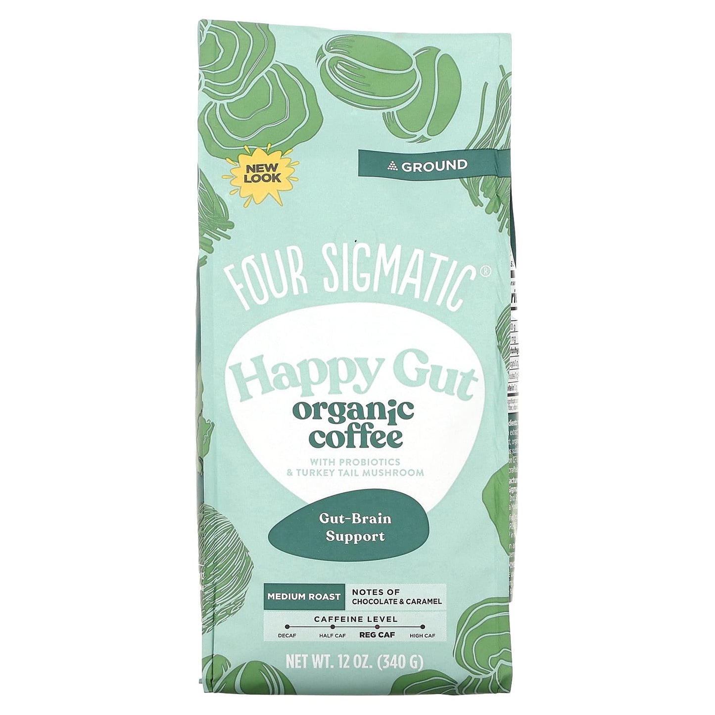 Four Sigmatic-Happy Gut-Organic Coffee with Probiotics and Turkey Tail Mushrooms-Ground-Medium Roast-12 oz (340 g)