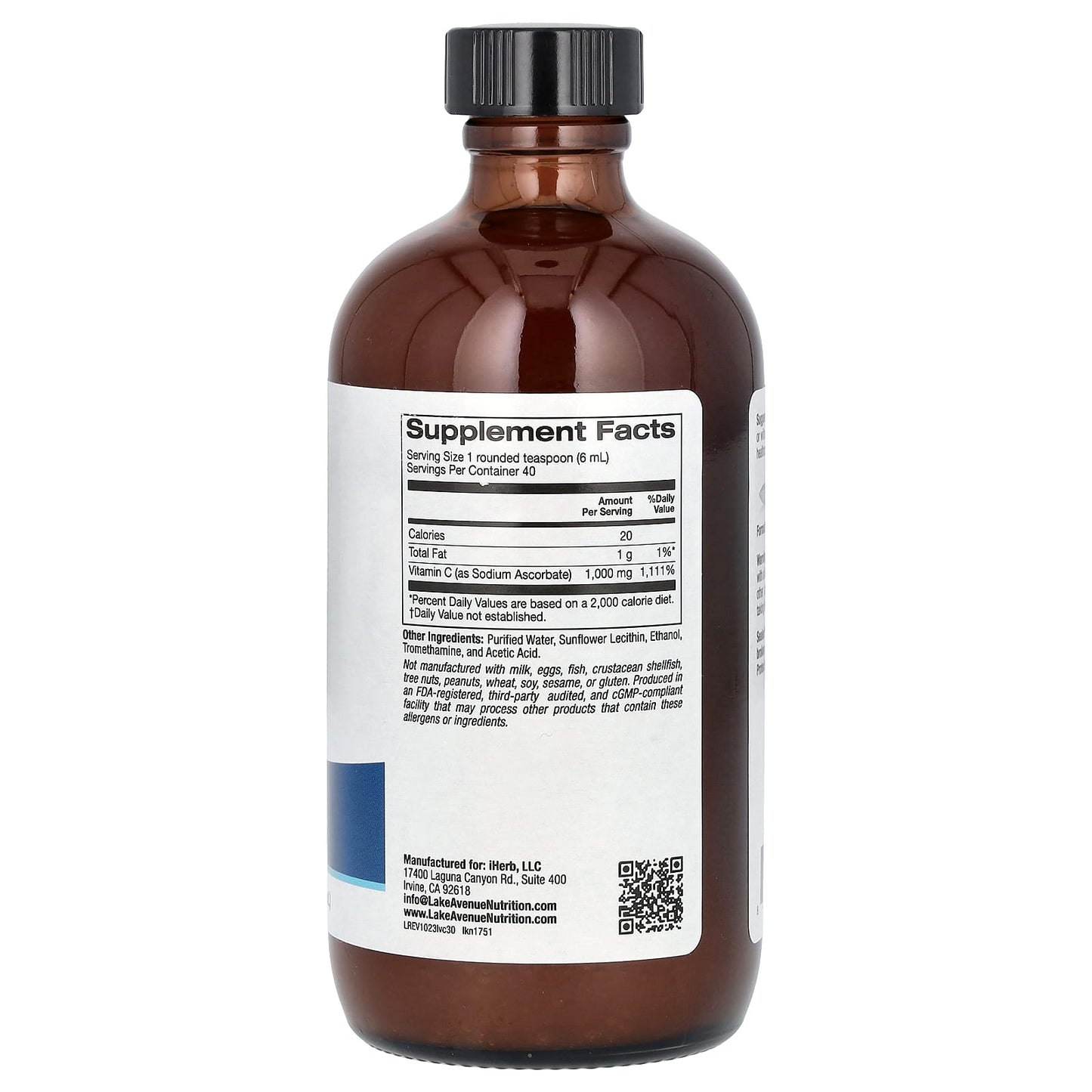 Lake Avenue Nutrition, Liposomal Vitamin C, Unsweetened, 1,000 mg, 8 fl oz (236 ml)