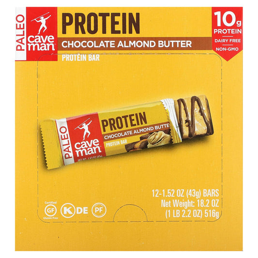 Caveman Foods-Protein Bar-Chocolate Almond Butter-12 Bars-1.52 oz (43 g) Each