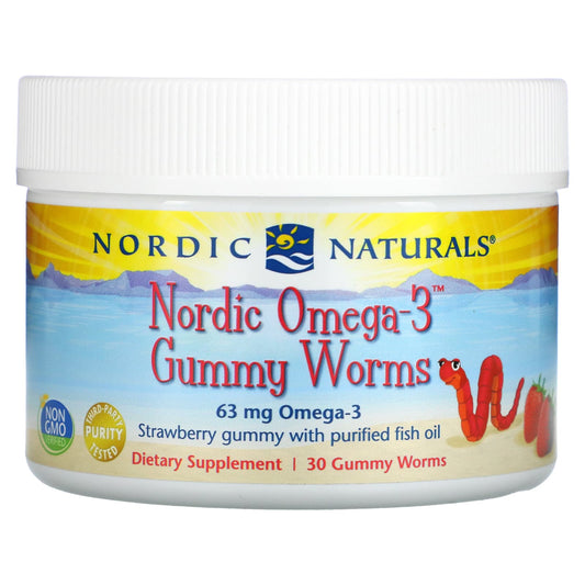 Nordic Naturals-Nordic Omega-3 Gummy Worms-Strawberry-63 mg-30 Gummy Worms