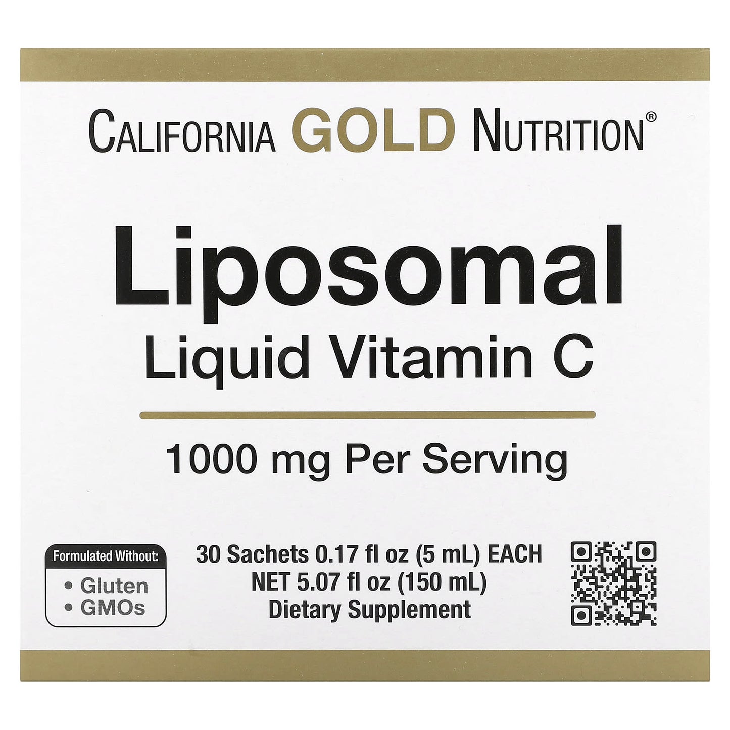 California Gold Nutrition-Liposomal Liquid Vitamin C-Unflavored-1,000 mg-30 Sachets