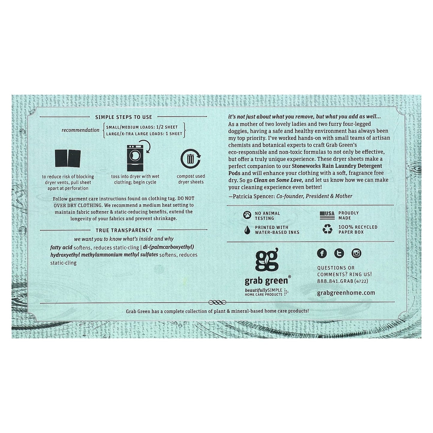 Grab Green, Stoneworks, Dryer Sheets, Rain,  80 Compostable Sheets