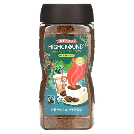 Highground Coffee-Organic Instant Coffee-Medium Roast-Decaf-3.53 oz (100 g)