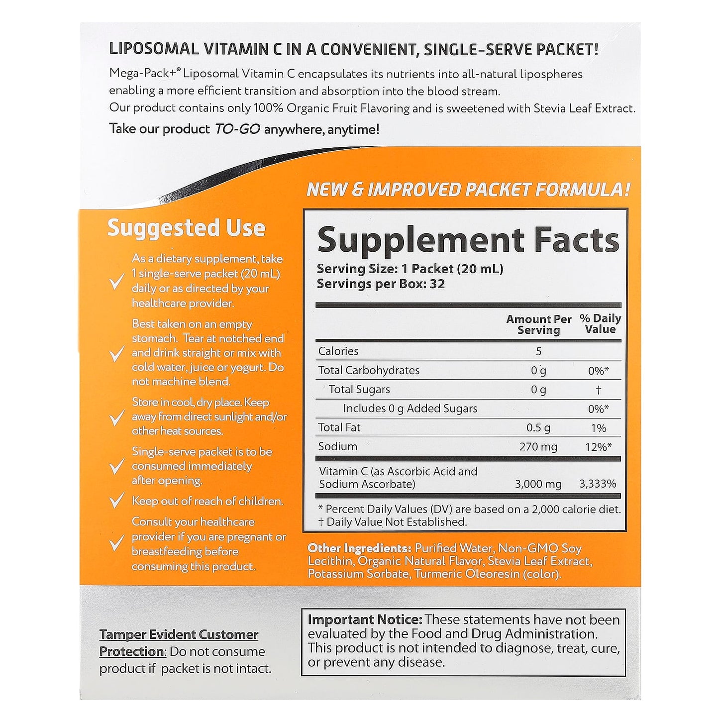 Aurora Nutrascience, Mega-Pack+ Liposomal Vitamin C, 3,000 mg, 32 Packs, 0.68 fl oz (20 ml) Each