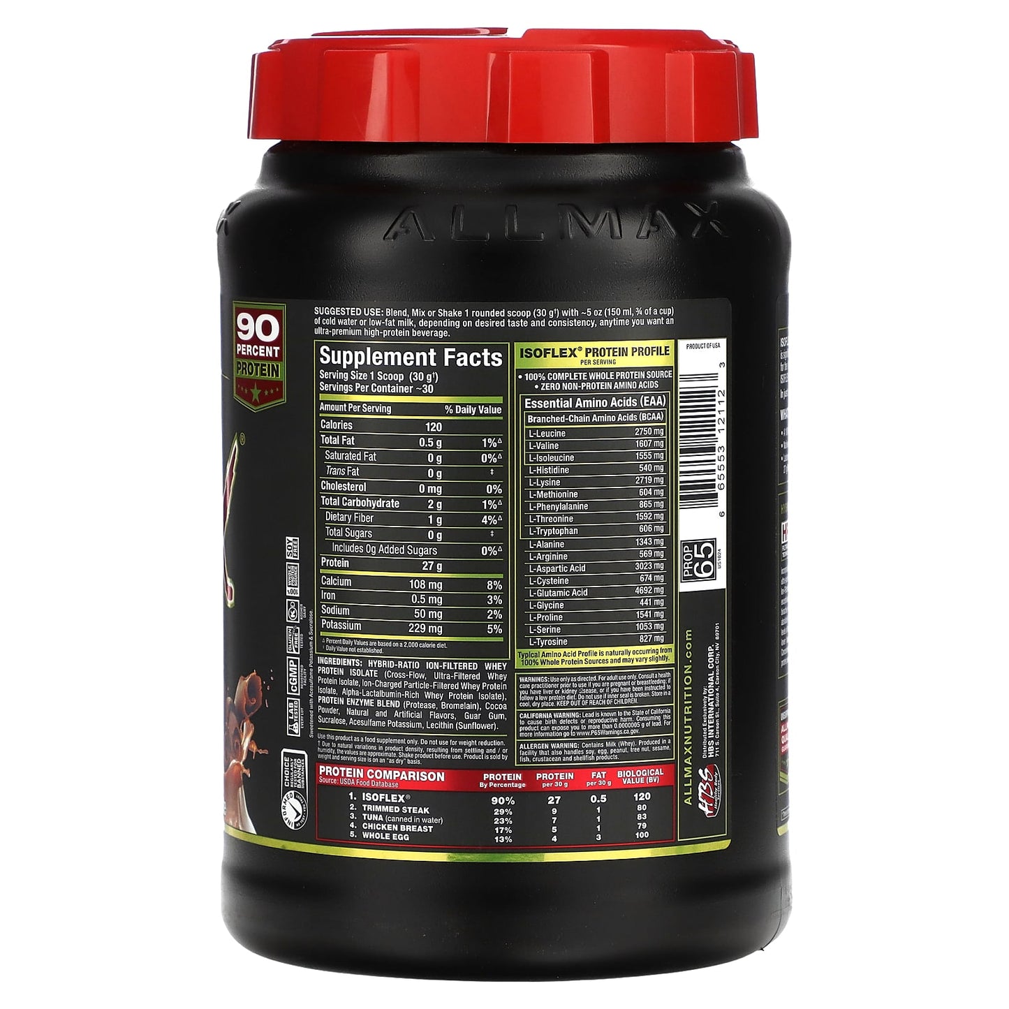 ALLMAX, Isoflex, 100% Ultra-Pure Whey Protein Isolate, Chocolate, 32 oz (907 g)