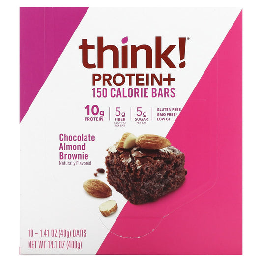 Think !-Protein+ Bars-Chocolate Almond Brownie-10 Bars-1.41 oz (40 g) Each