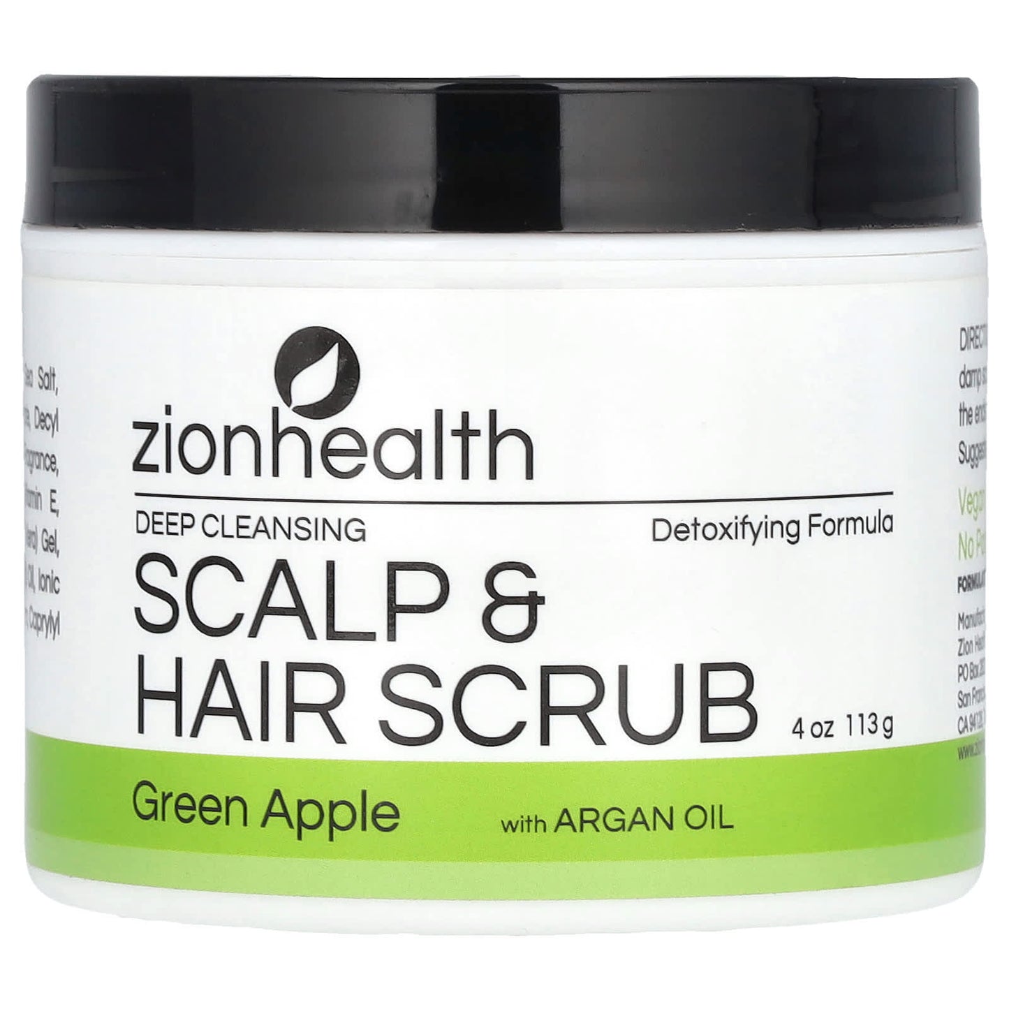 Zion Health-Deep Cleansing Scalp & Hair Scrub with Argan Oil-Green Apple-4 oz (113 g)