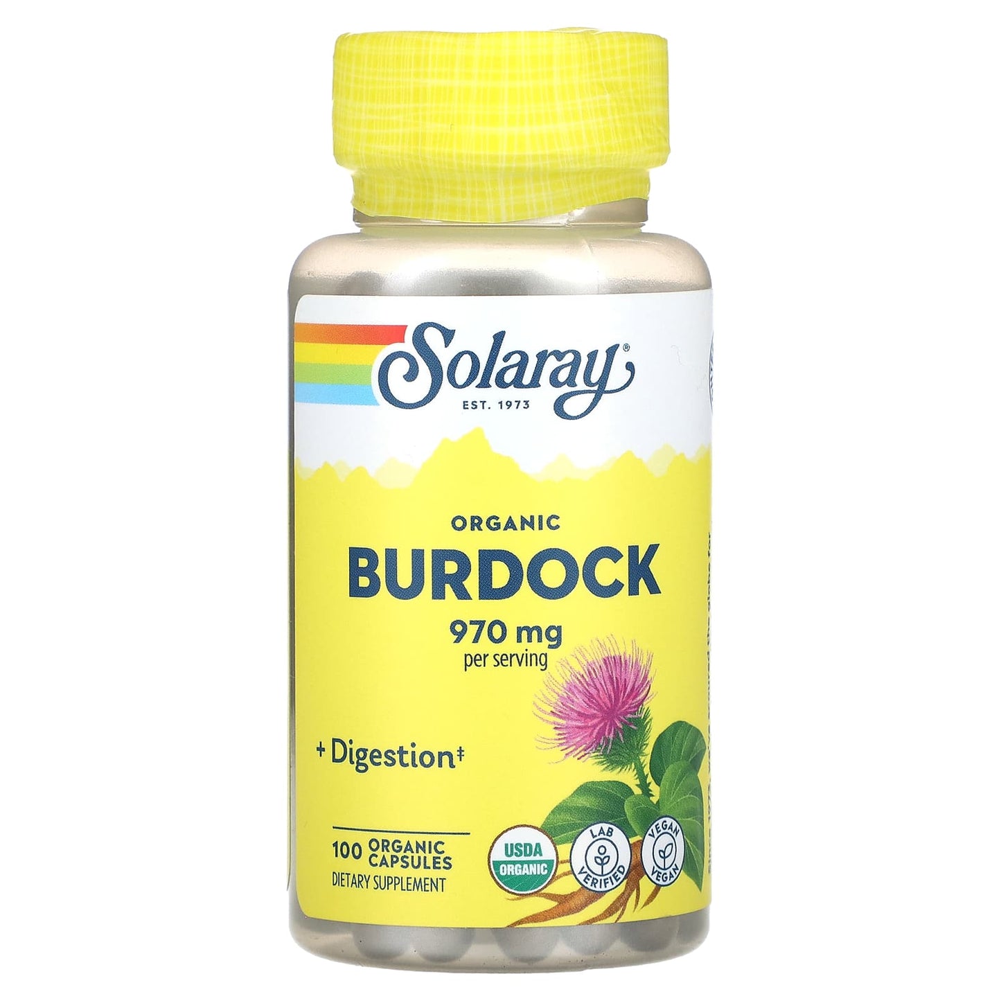 Solaray-Organic Burdock-970 mg-100 Organic Capsules (485 mg per Capsule)