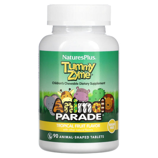 NaturesPlus-Animal Parade-Tummy Zyme-Tropical Fruit -90 Animal-Shaped Tablets