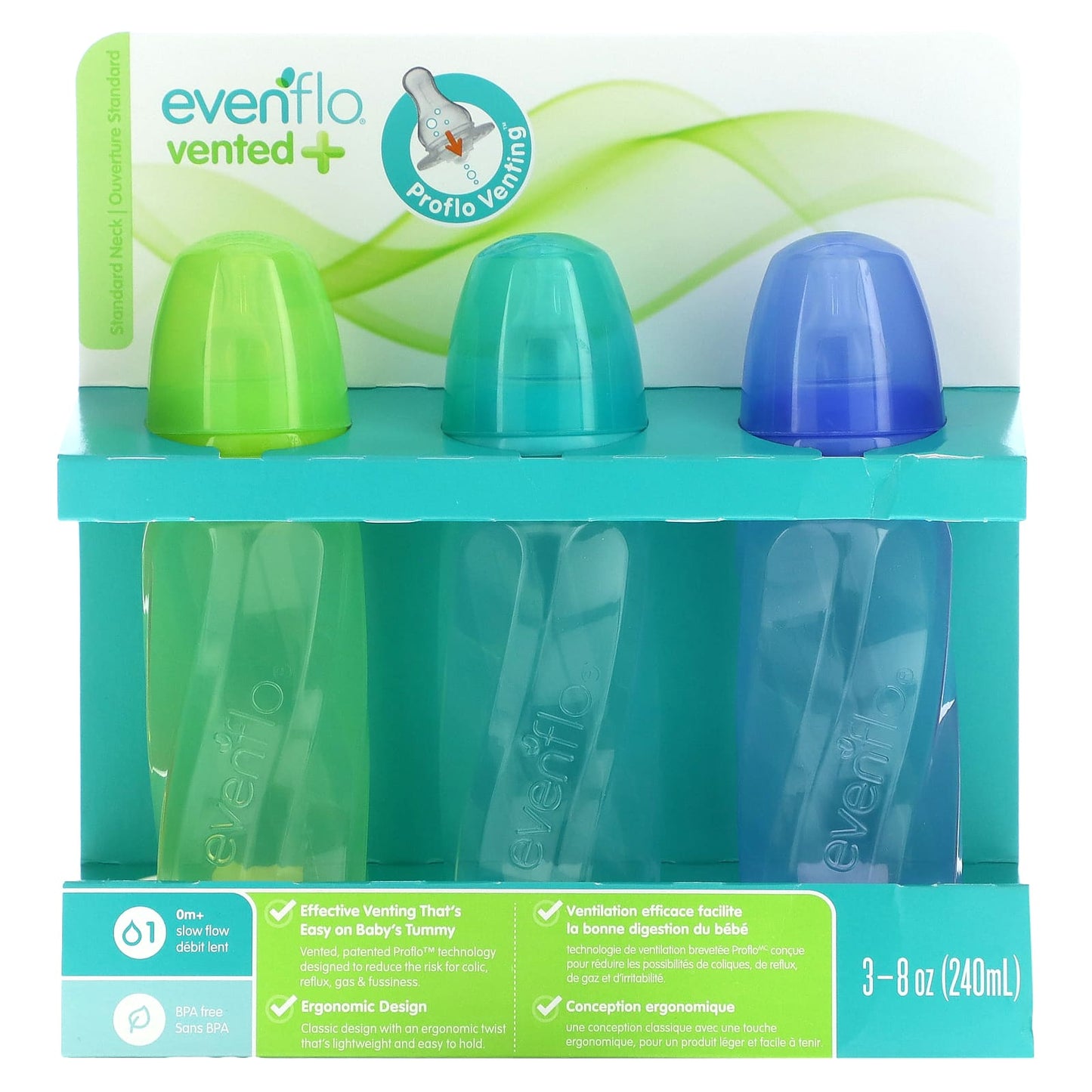 Evenflo Feeding, Vented+ Twist PP Tint Bottles, Standard, 0+ Months, Slow Flow, 6 Bottles, 8 oz (240 ml) Each