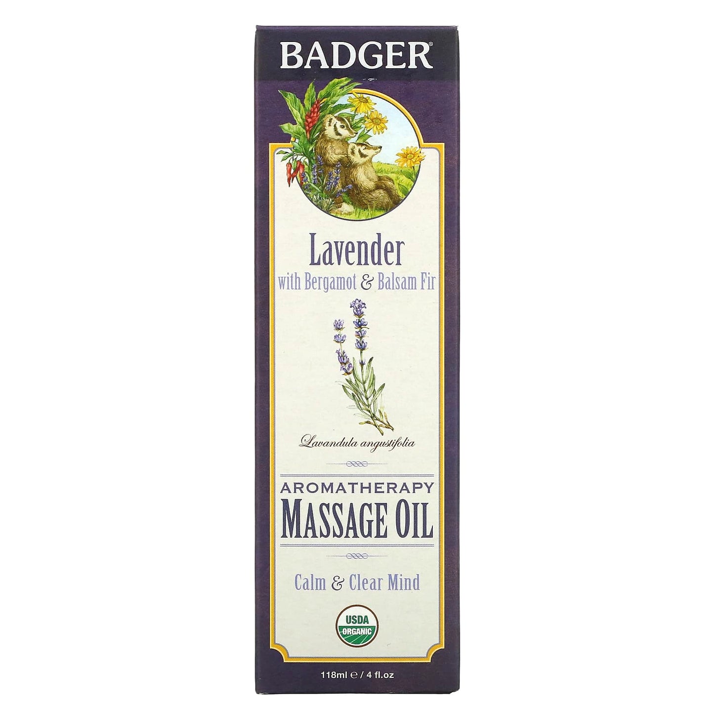 Badger Company, Aromatherapy Massage Oil, Lavender with Bergamot & Balsam Fir, 4 fl oz (118 ml)