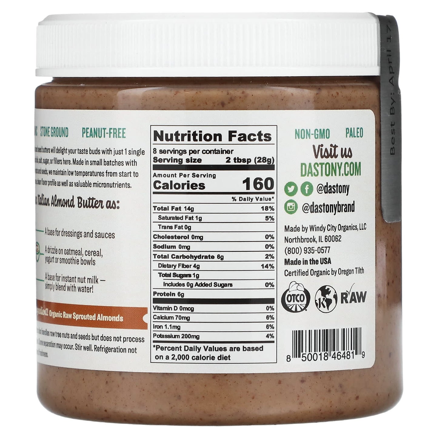 Dastony, Organic Sprouted Almond Butter, 8 oz (227 g)