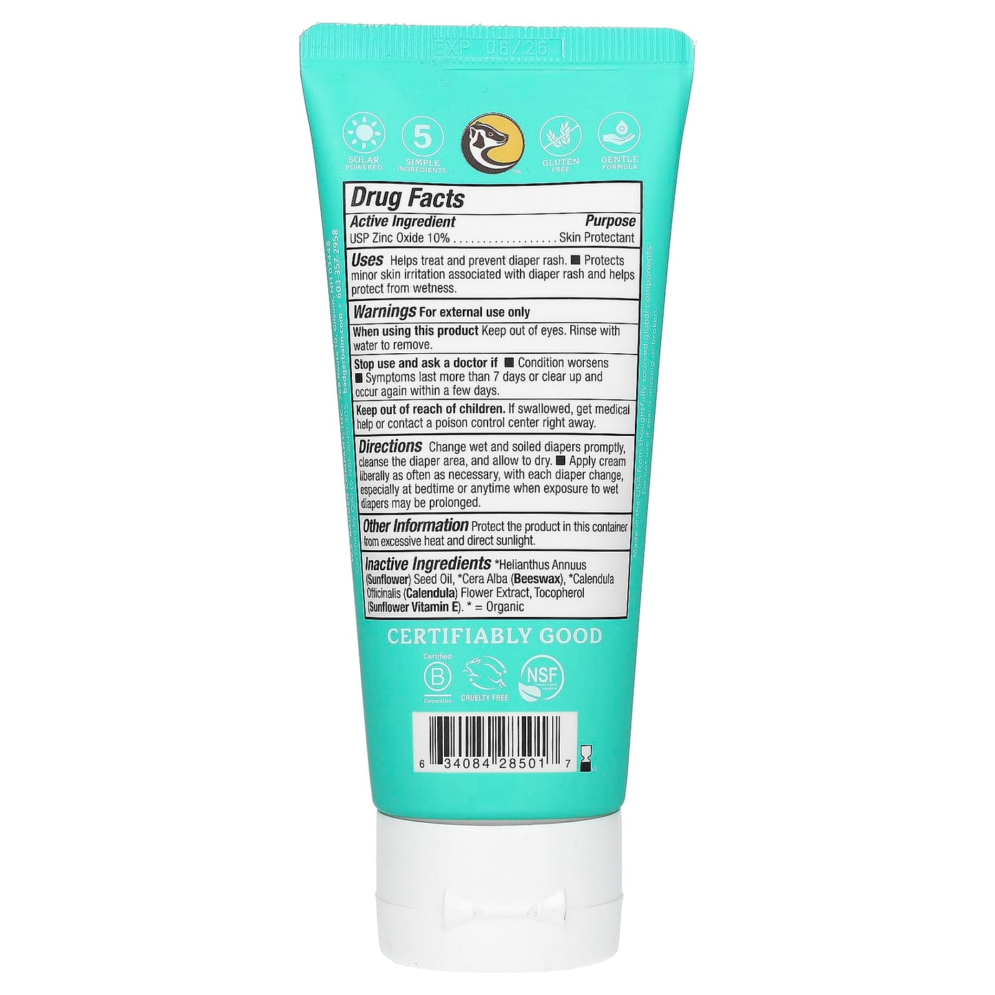 Badger Company, Baby Diaper Rash Cream, Calendula, 2.9 fl oz (87 ml)