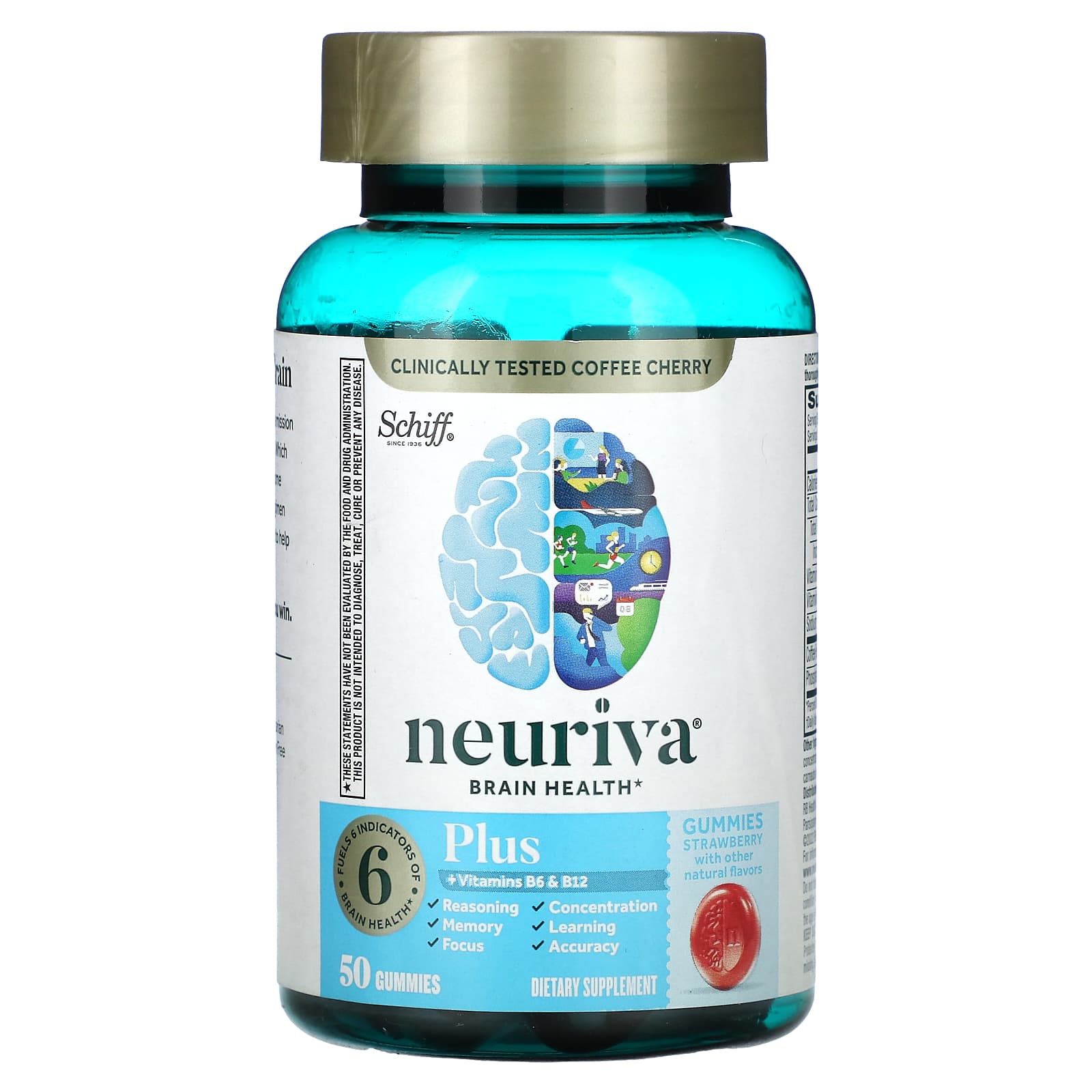 Schiff-Neuriva Brain Health-Plus Vitamins B6 & B12-Strawberry-50 Gummies