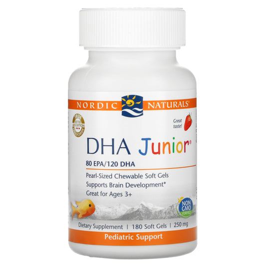 Nordic Naturals-DHA Junior-Great for Ages 3+-Strawberry-250 mg-180 Soft Gels (62.5 mg per Soft Gel)