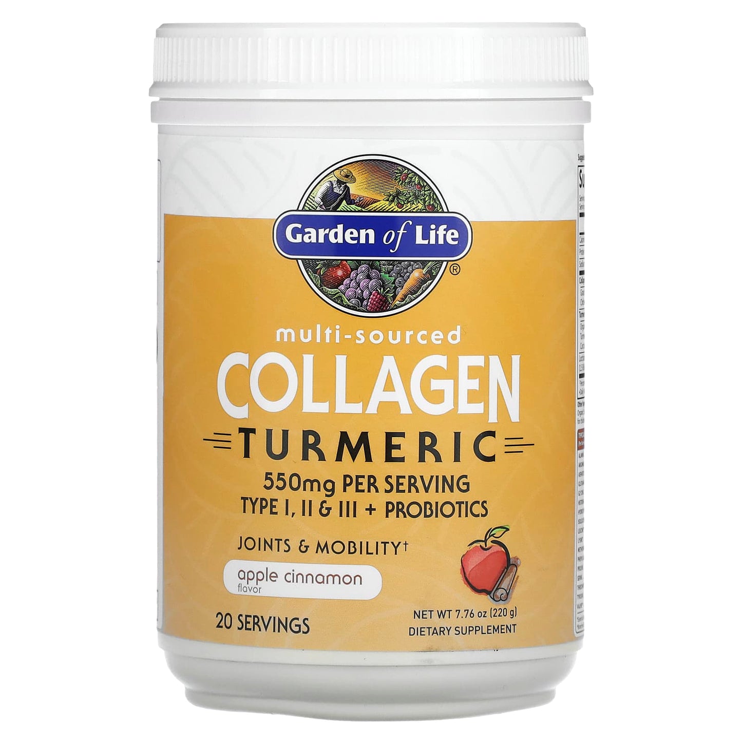 Garden of Life-Multi-Sourced Collagen Turmeric-Apple Cinnamon-7.76 oz (220 g)