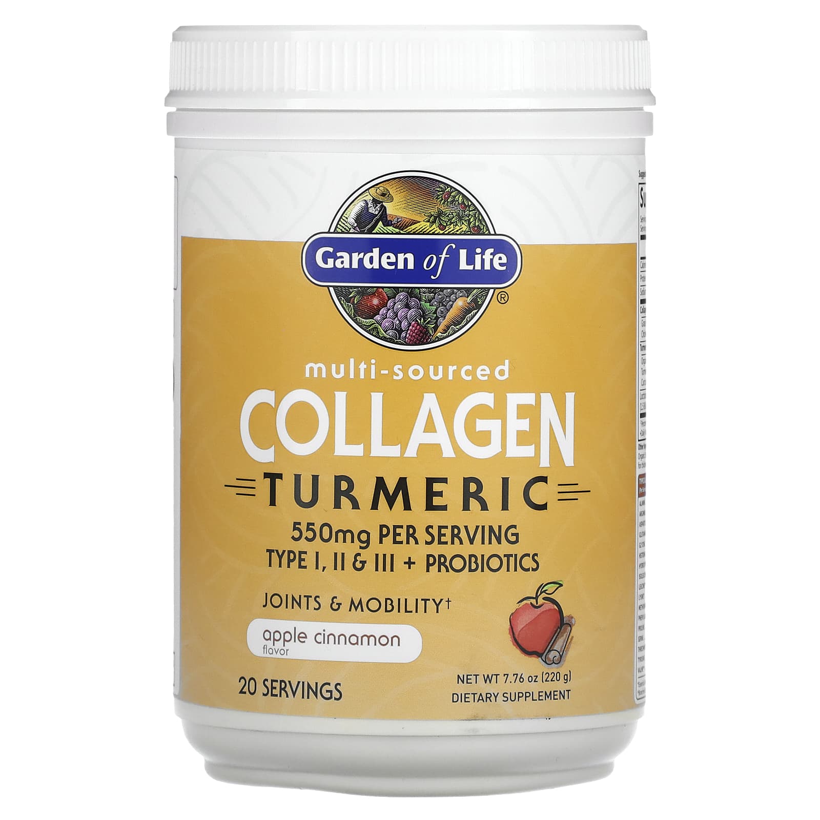 Garden of Life-Multi-Sourced Collagen Turmeric-Apple Cinnamon-7.76 oz (220 g)