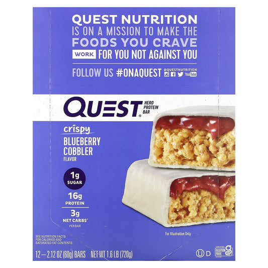 Quest Nutrition-Hero Protein Bar-Crispy Blueberry Cobbler-12 Bars-2.12 oz (60 g) Each