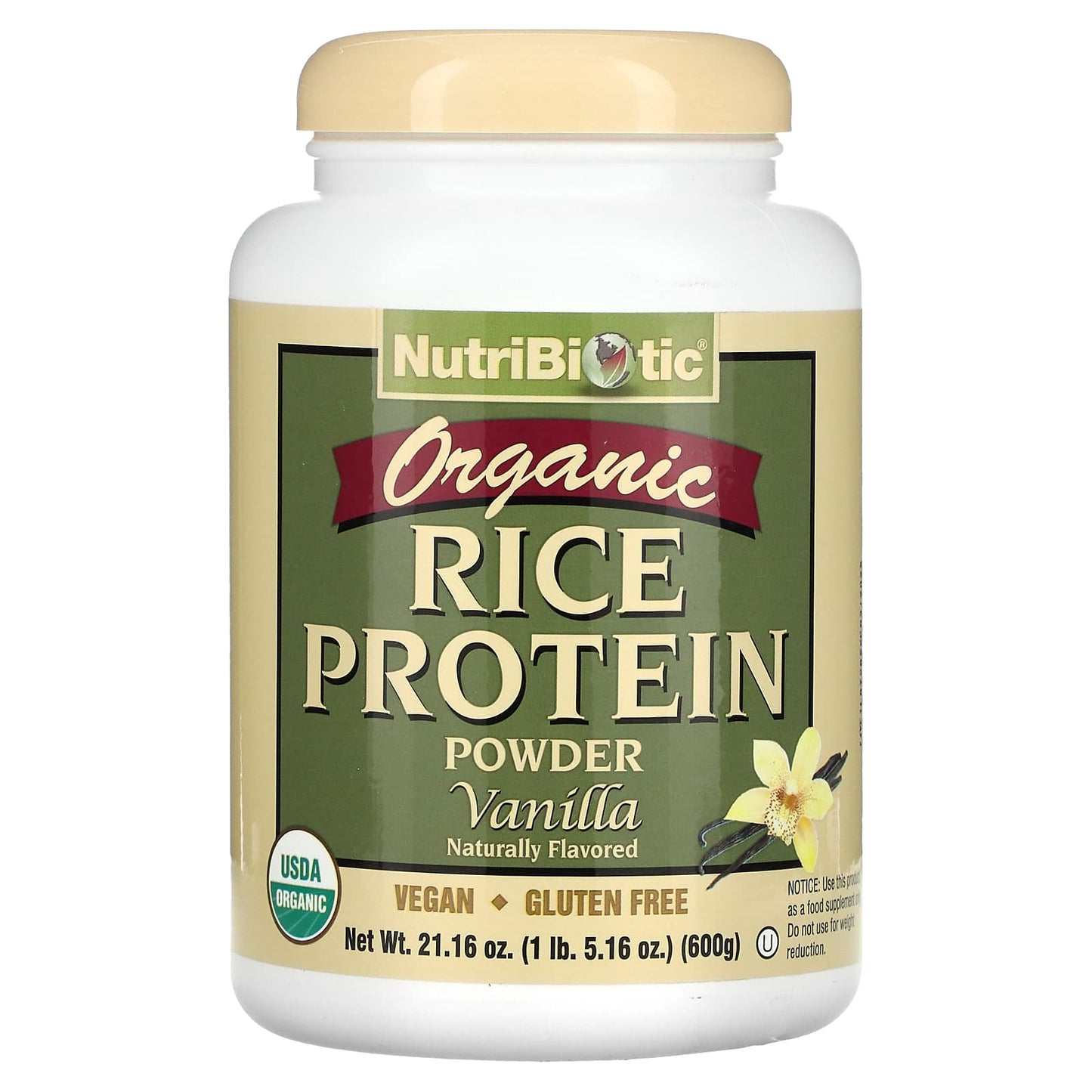 NutriBiotic-Raw Organic Rice Protein-Vanilla-1 lb (600 g)