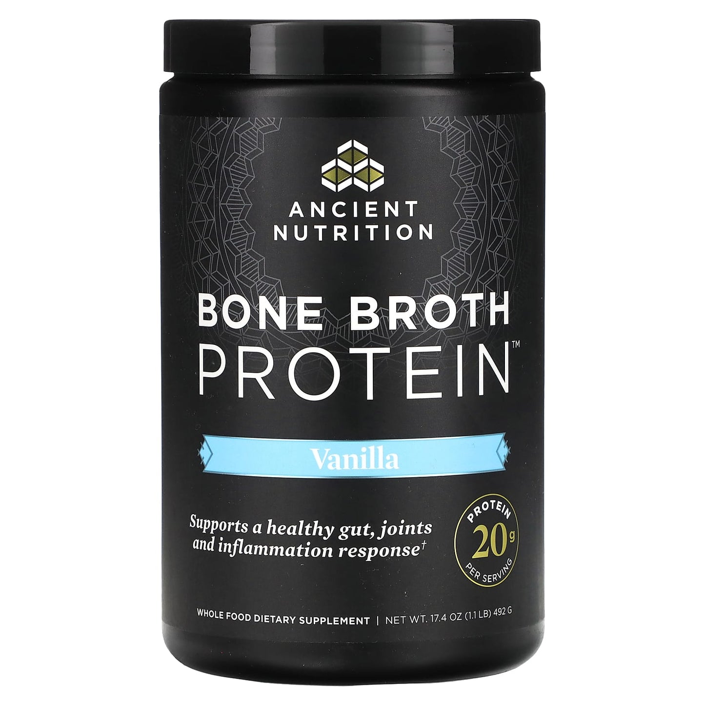 Ancient Nutrition-Bone Broth Protein-Vanilla-1.1 lbs (492 g)