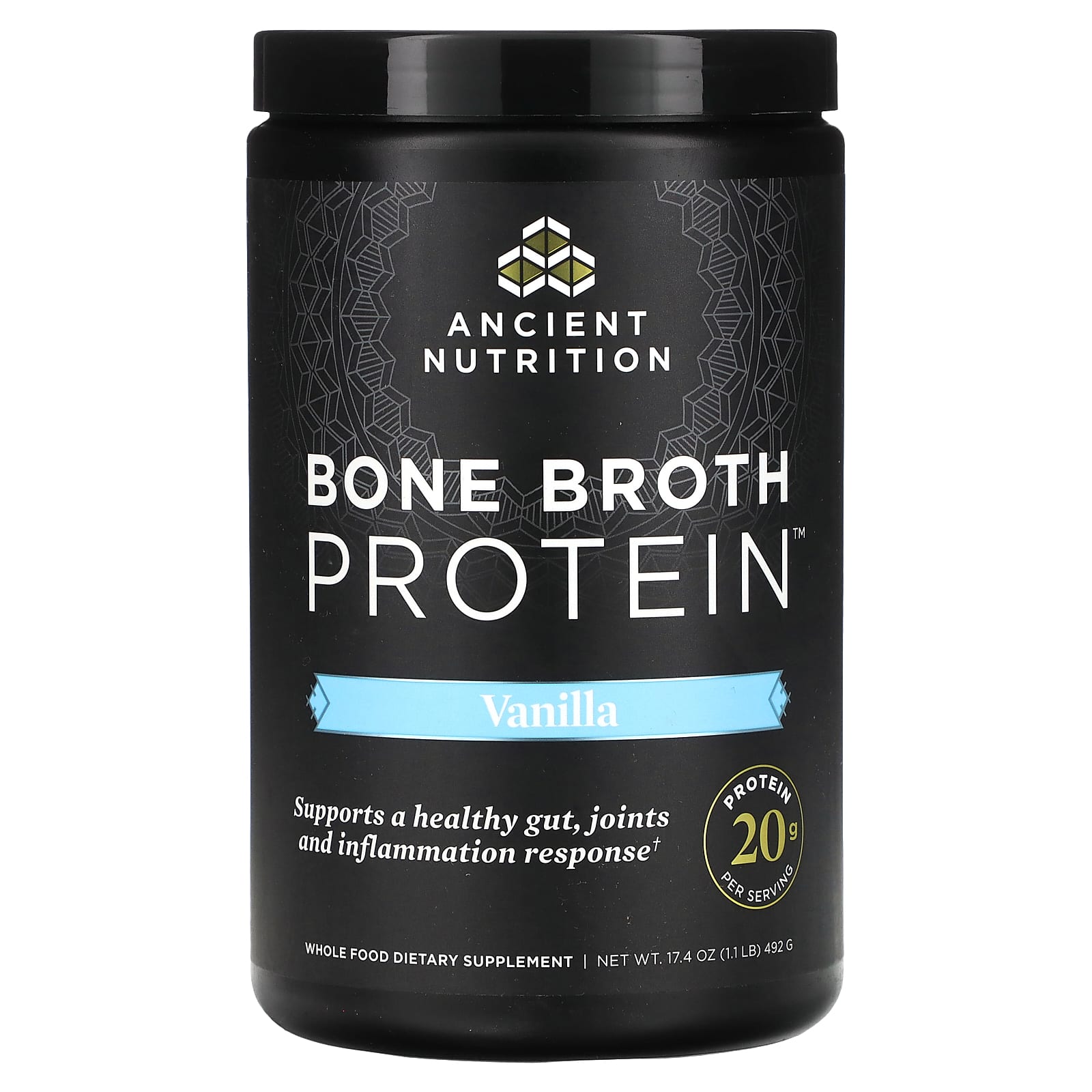 Ancient Nutrition-Bone Broth Protein-Vanilla-1.1 lbs (492 g)