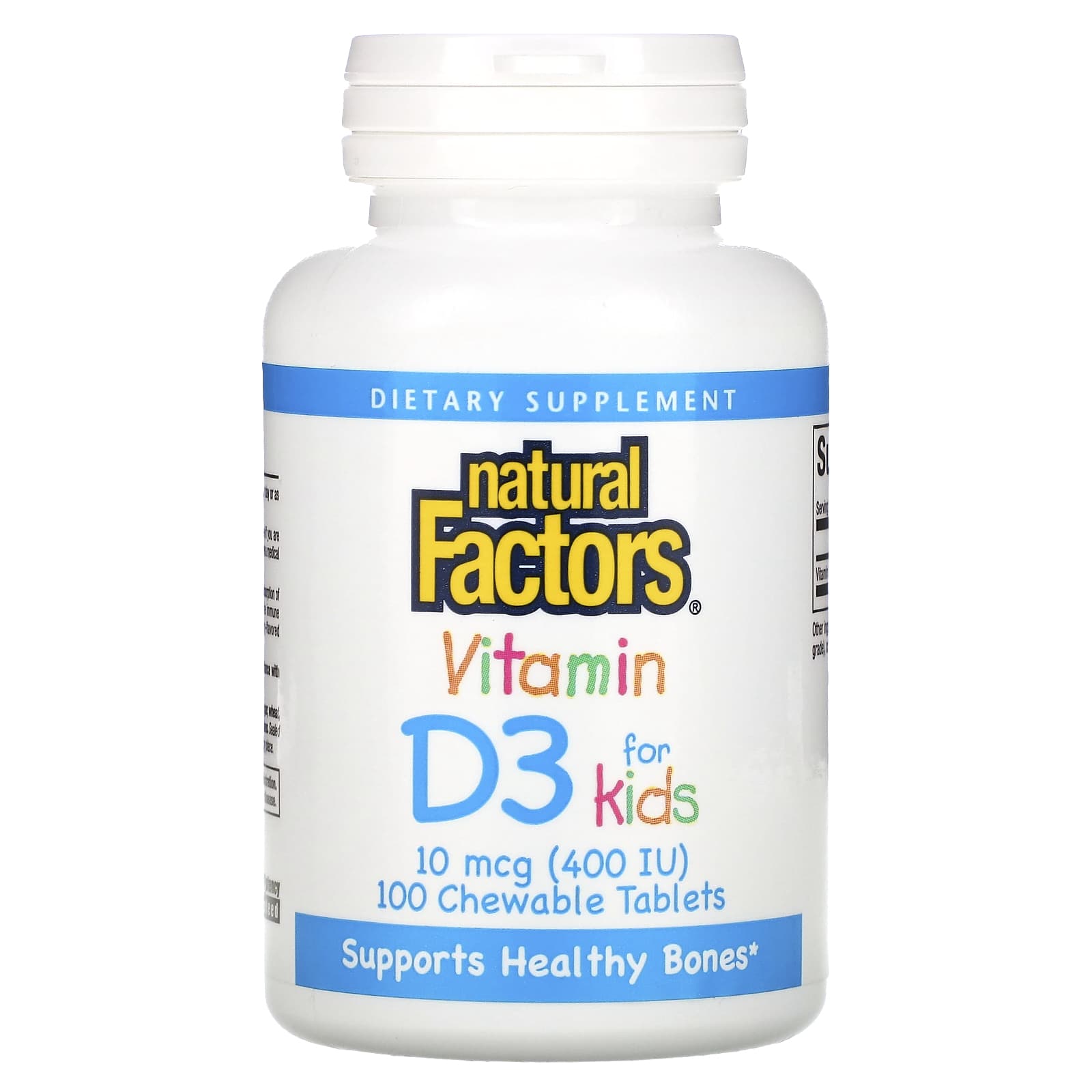 Natural Factors-Vitamin D3 for Kids-Strawberry-10 mcg (400 IU)-100 Chewable Tablets